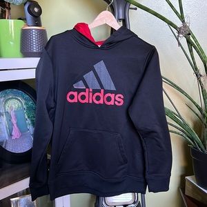 Black Adidas hooded sweatshirt with Red embellishments
